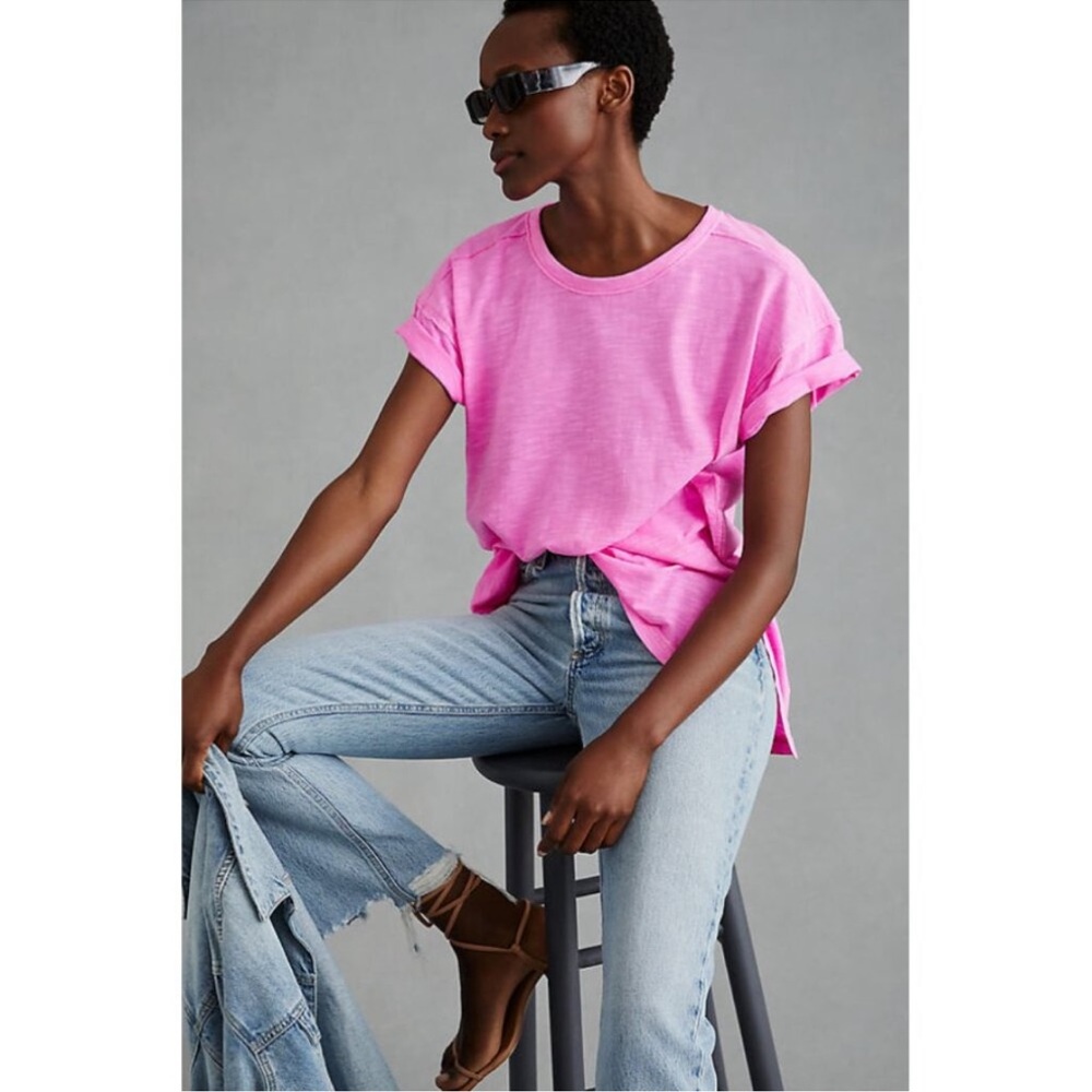 NWOT Pilcro × Anthropologie The Jordyn Cotton-Slub Crew-Neck Oversized Tee - Picture 4 of 9
